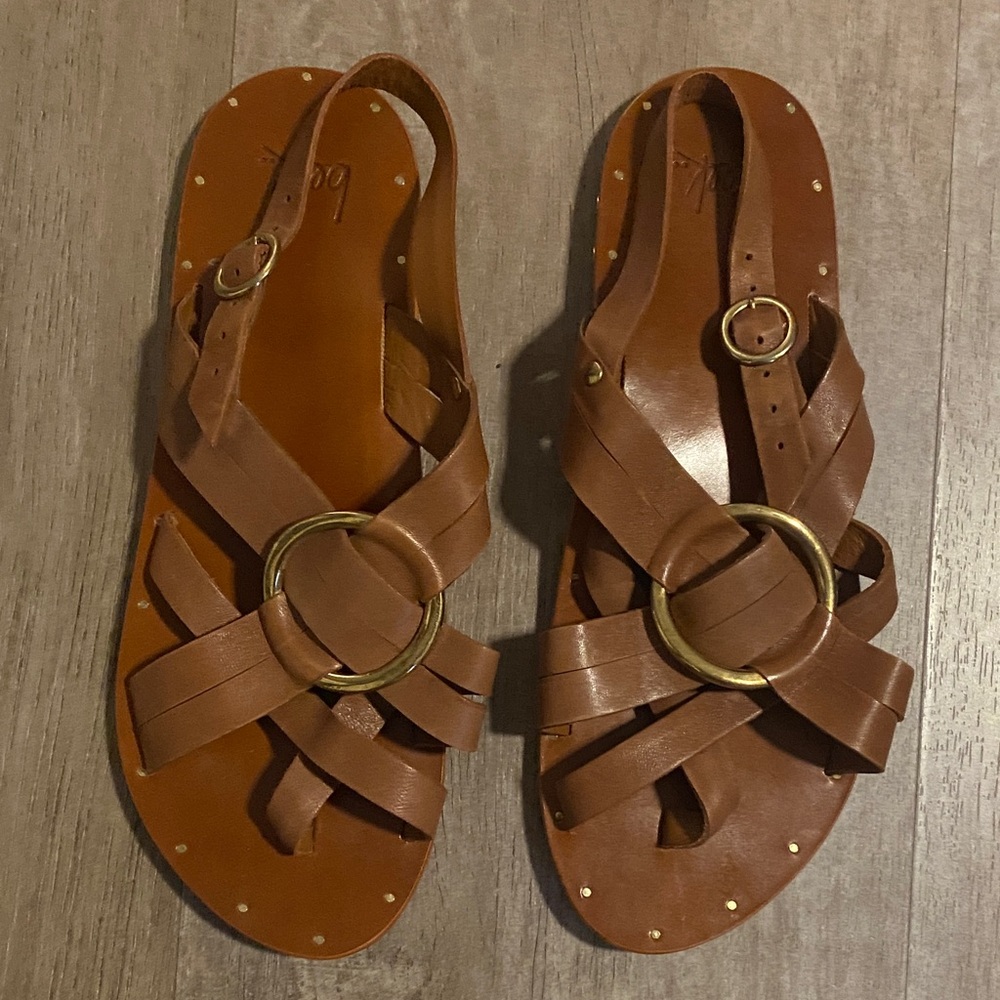 Beek Brown Leather Sandals with Gold Accents